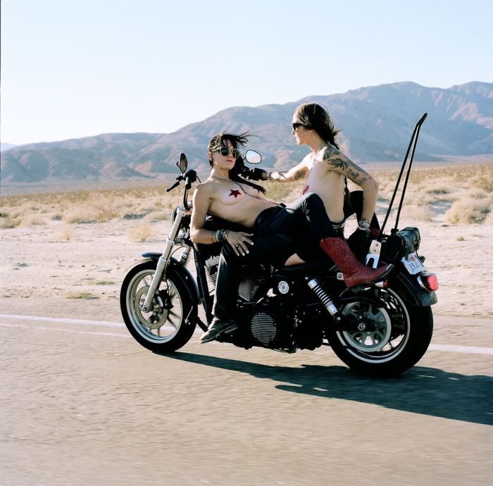 Girls on a motorcycle in San Luis